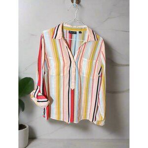 7th Avenue Striped Deep V Blouse